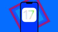 iOS 17 logo with a phone and blue background