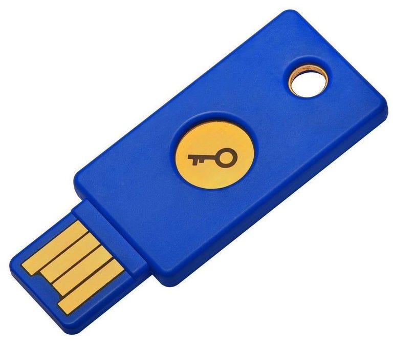 With WebAuthn technology, USB security keys like this YubiKey from Yubico can be used in place of a password or in addition to one.