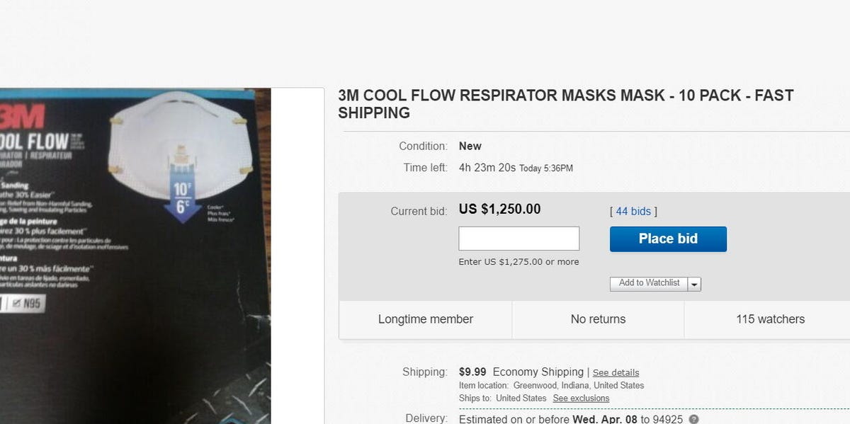 eBay N95 mask price gouging