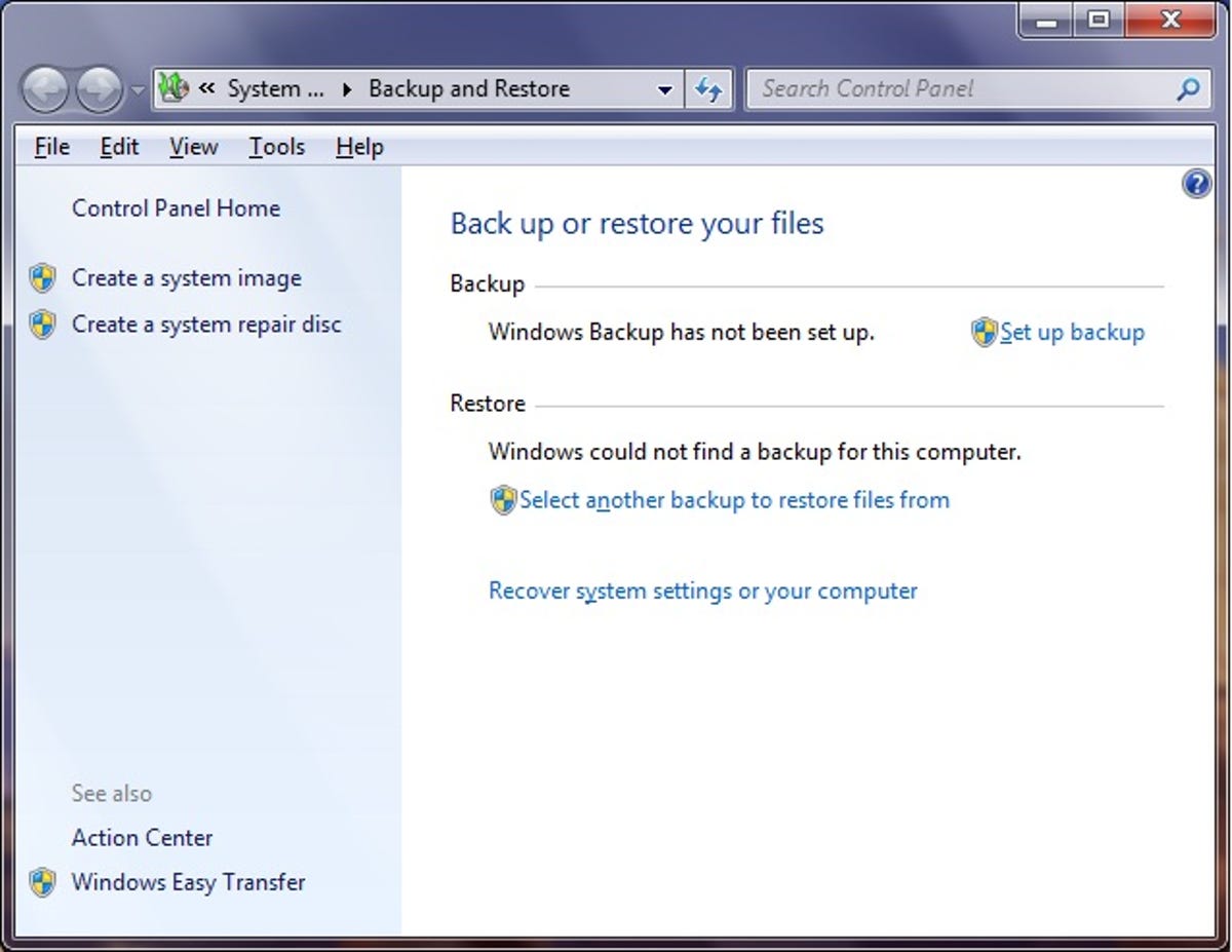 Windows 7 Backup and Restore Center