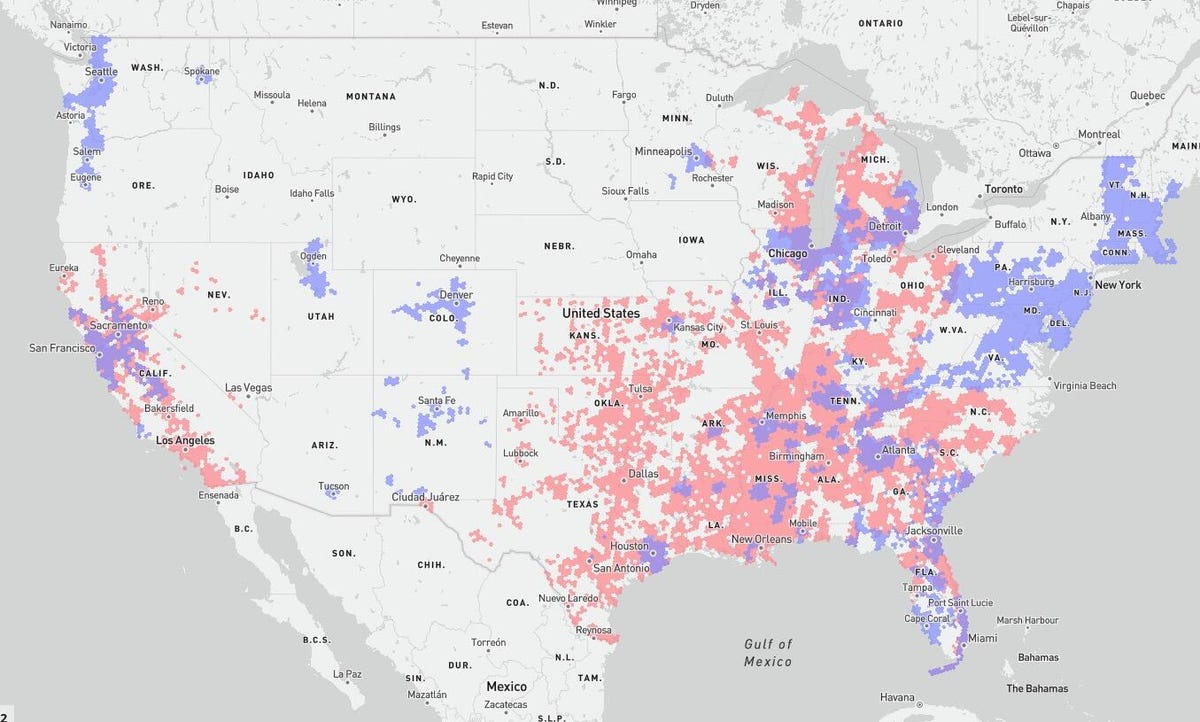 AT&T Internet vs. Comcast Xfinity FCC coverage map
