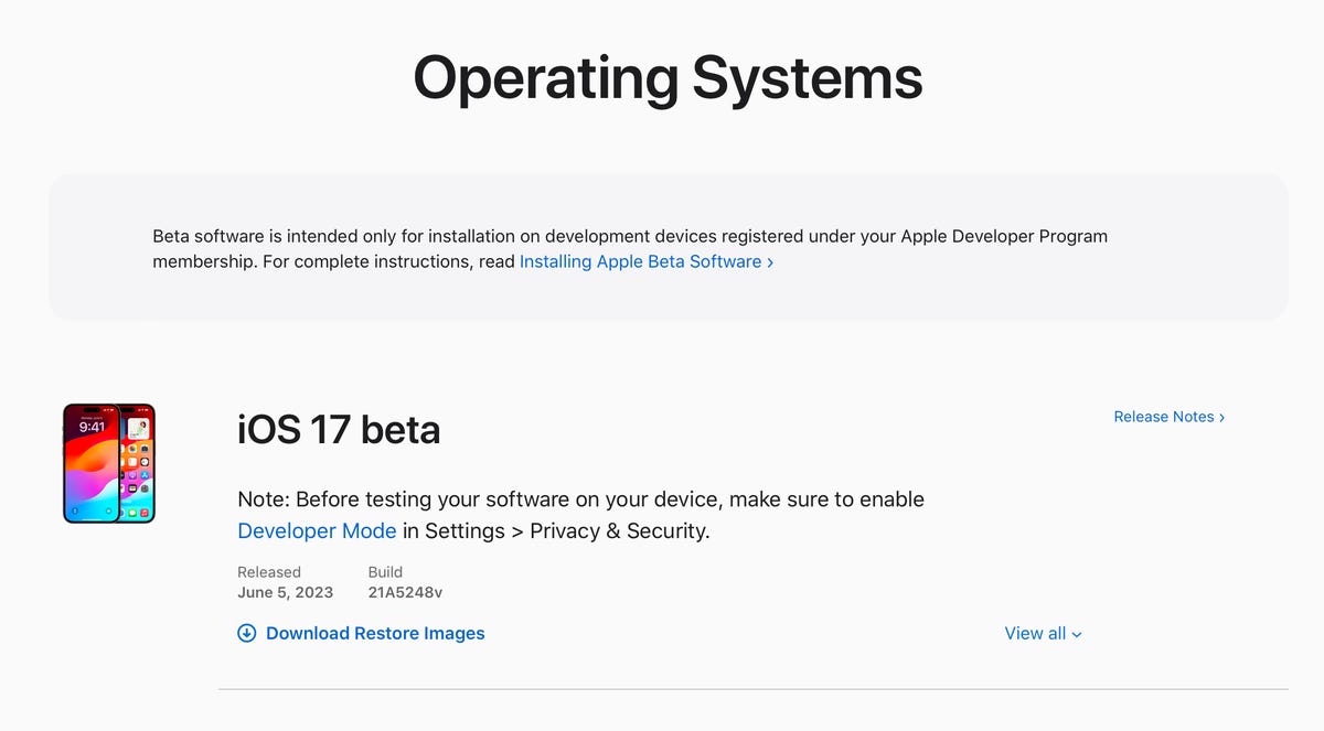 iOS 17 download profile on Mac