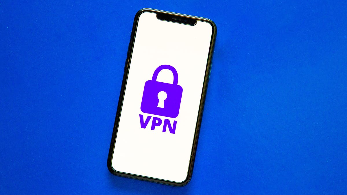 A blue lock graphic with VPN under it on a phone