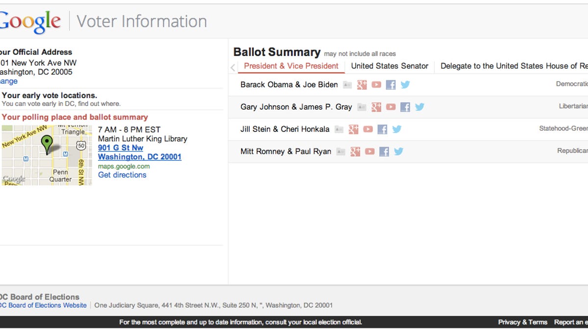 Google&apos;s Voter Information tool.