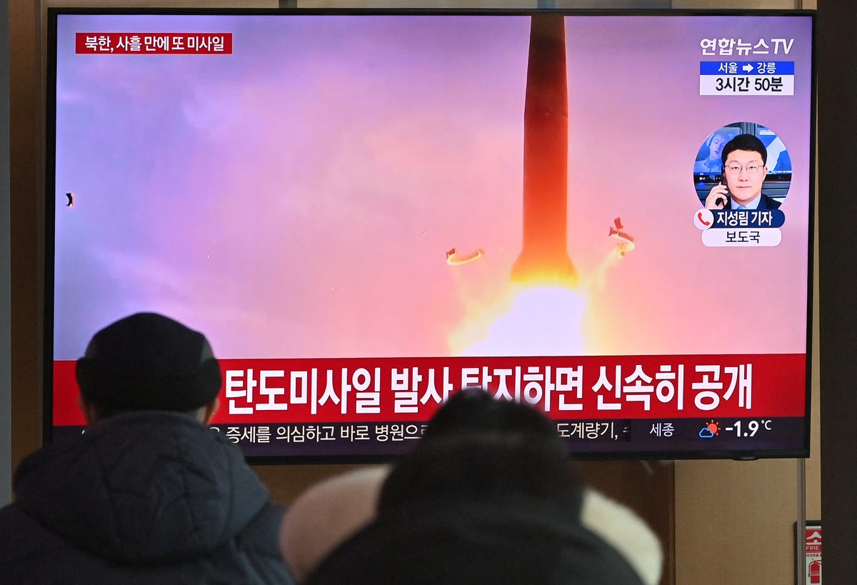 Footage of a missile being launched on South Korean TV.