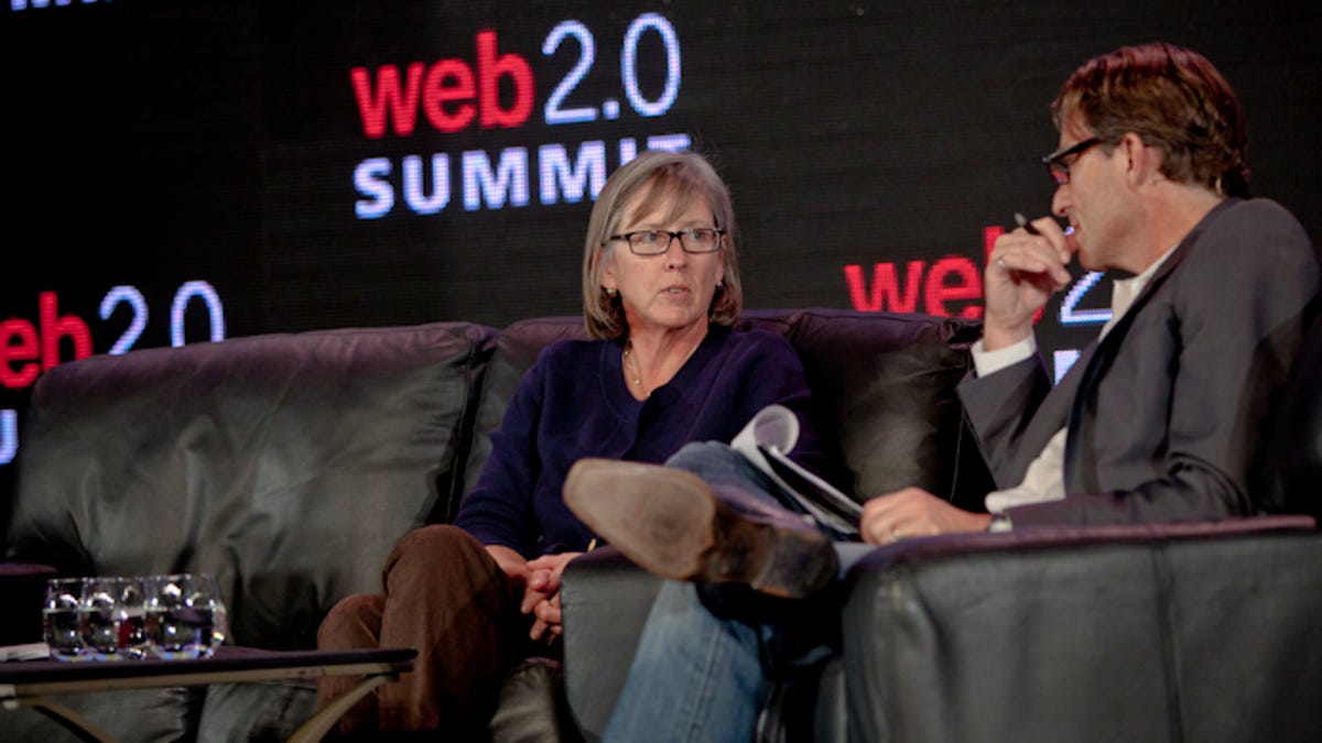 Mary Meeker (left) talks with John Battelle at the 2011 Web 2.0 Summit.