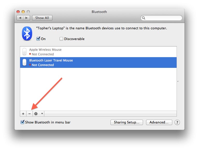 Bluetooth system preferences in OS X