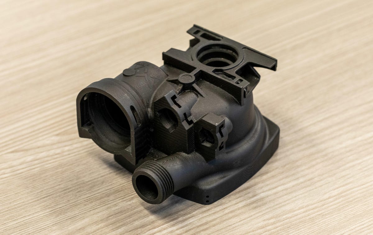 This part of a Carbon 3D-printed water pump is more complex than is possible to manufacture with injection molding processes, the company says.