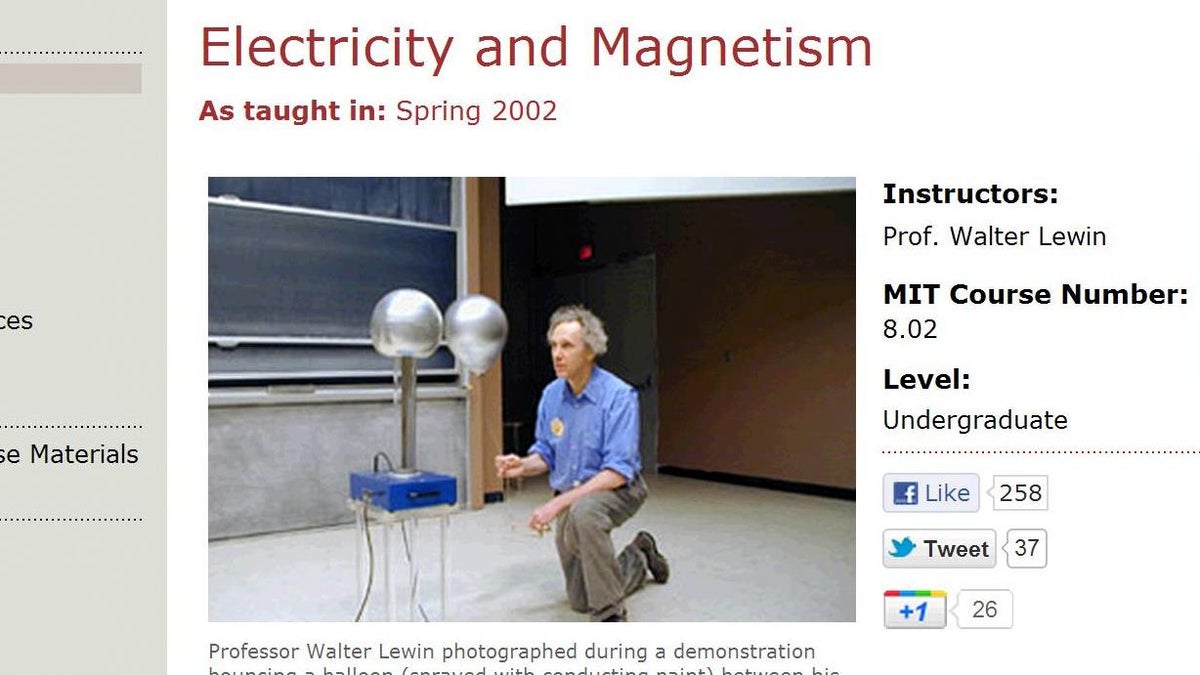 Professor Walter Lewin&apos;s physics classes, which are full of demonstrations and experiments, are popular on MIT&apos;s OpenCourseWare.