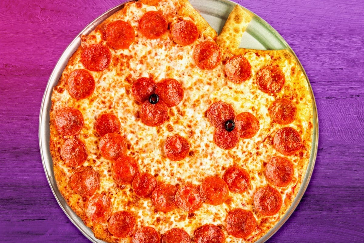 Chuck E. Cheese pumpkin pepperoni pizza