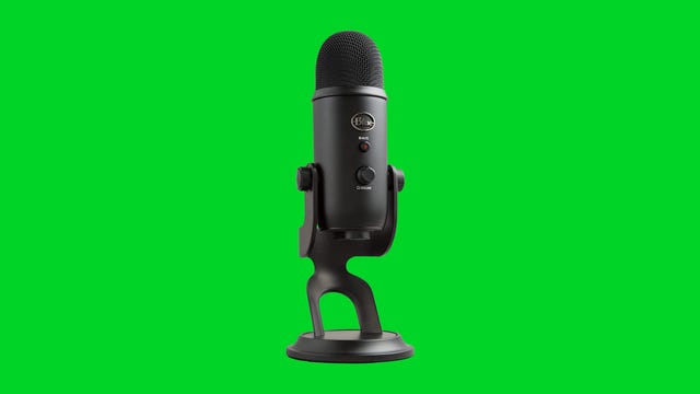 Blue Yeti mic with a green background