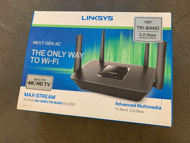 A Linksys router in its box