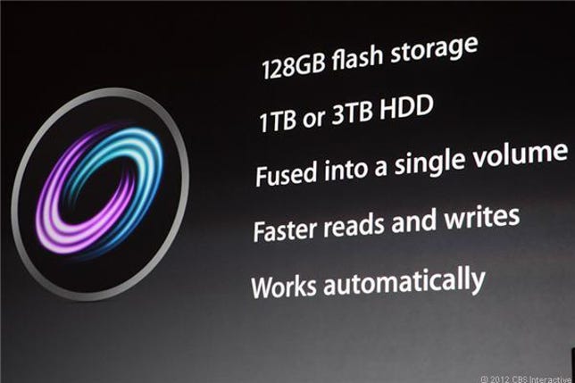 The Fusion Drive comes with 128GB of solid-state memory and either 1TB or 3TB of hard-drive-based memory.