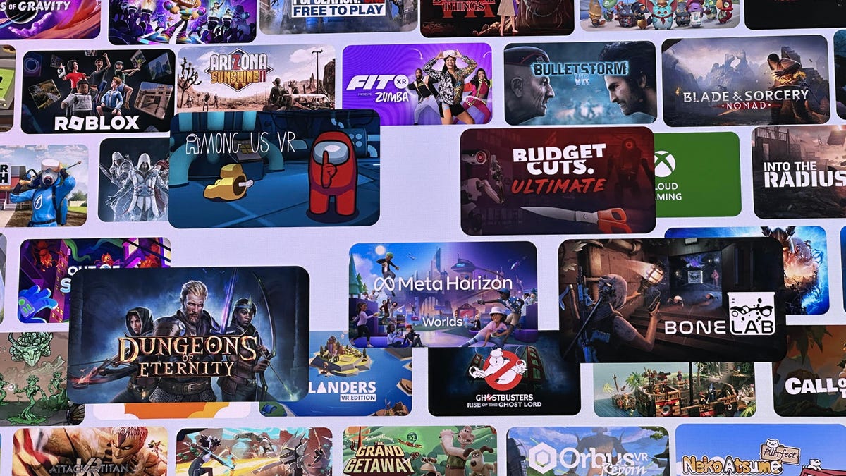 A screen full of graphics showing various Meta VR games