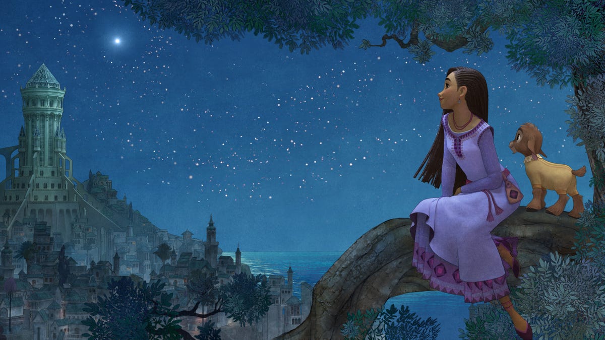Animated still of a princess wishing upon a star.