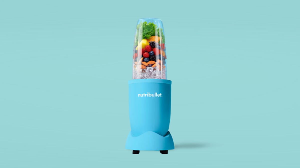 Nutribullet Pro 900 blender loaded with fruits and ice