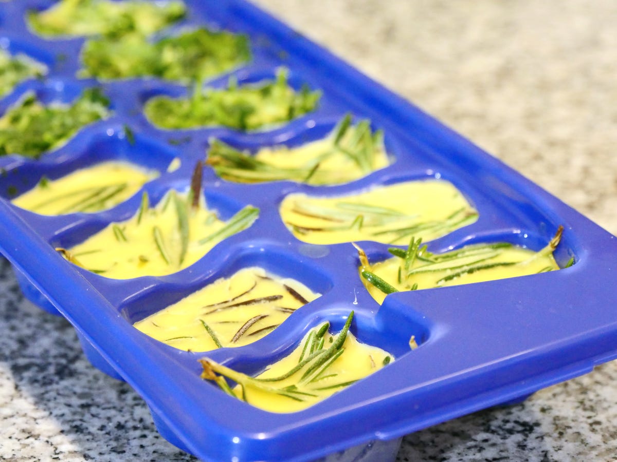 leftover herbs in ice tray
