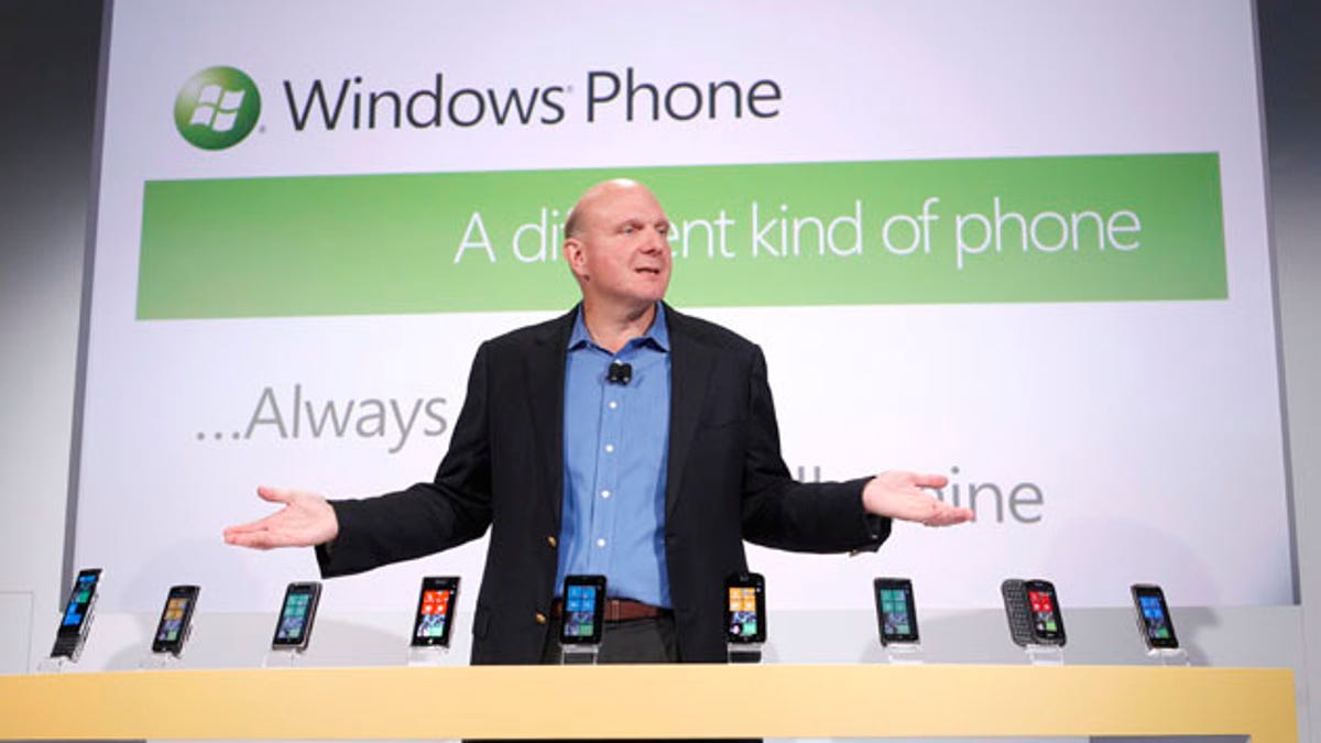 Microsoft CEO Steve Ballmer unveils the new Windows Phone 7 series.
