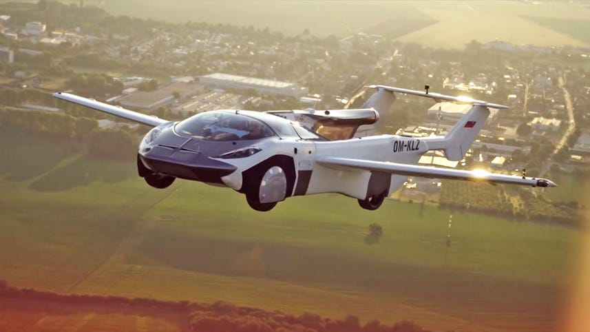 The AirCar goes from car to airplane with the press of a button