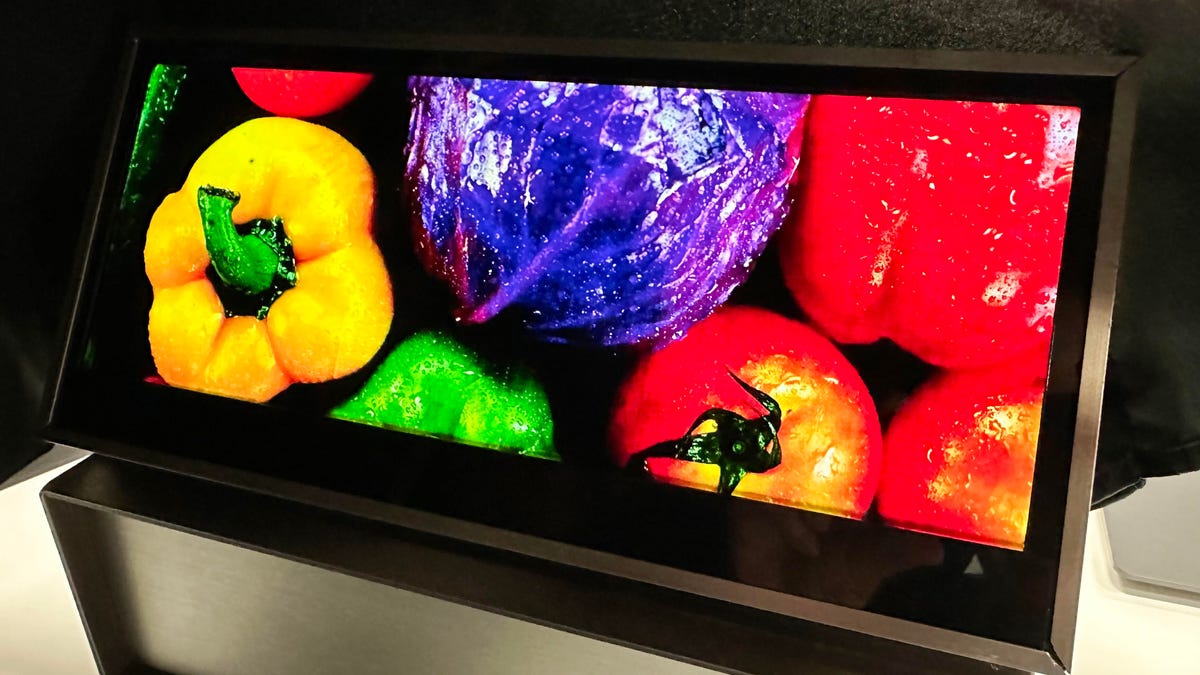 A 12.3-inch nanoLED prototype showing fruit and veg.