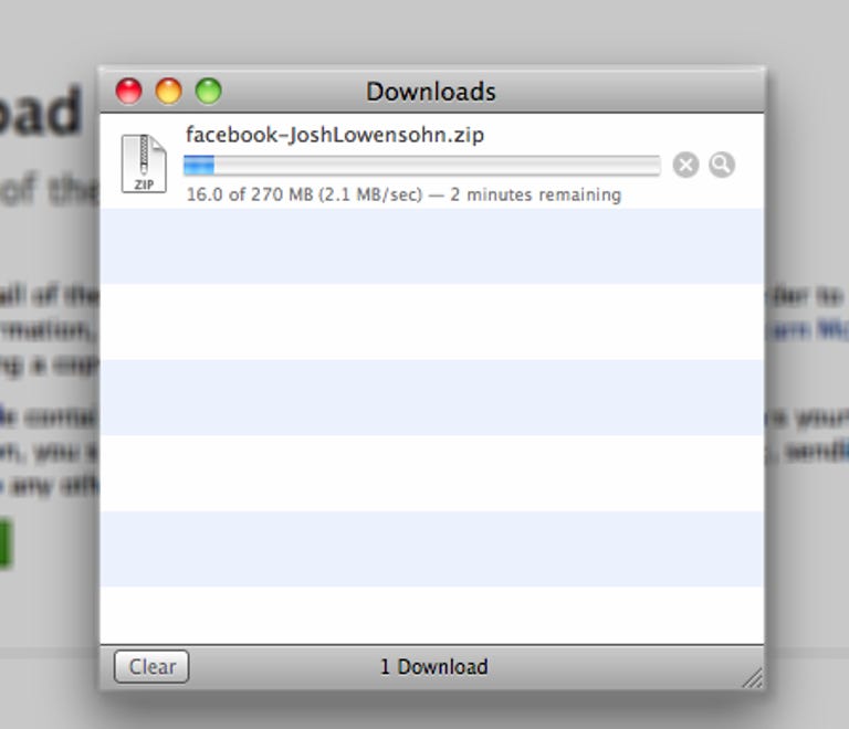 Downloading my Facebook account.