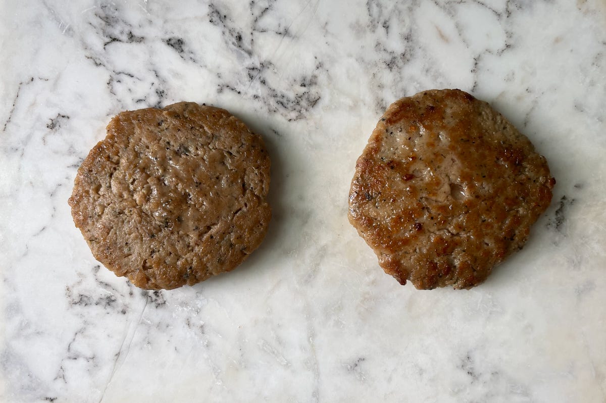 two sausage patties side by side