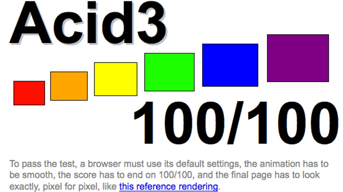 A perfect score on the Acid3 browser test looks like this.