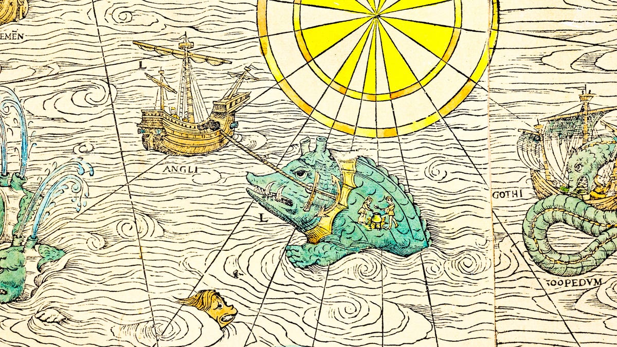 old navigation map with sea monsters
