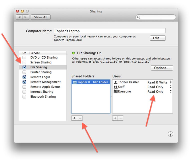 File sharing configuration options in OS X