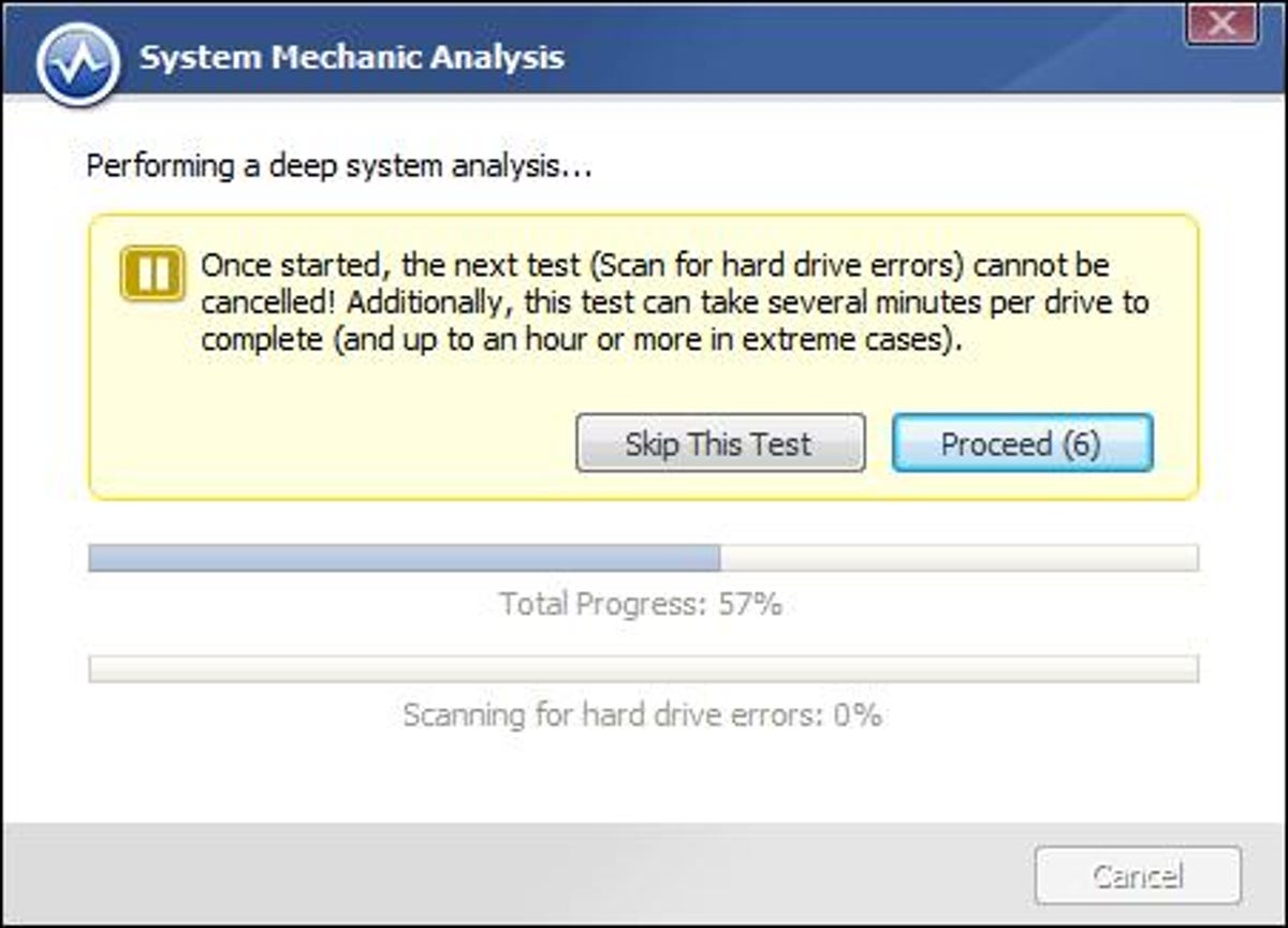 Iolo Technologies System Mechanic 10 disk-check warning dialog