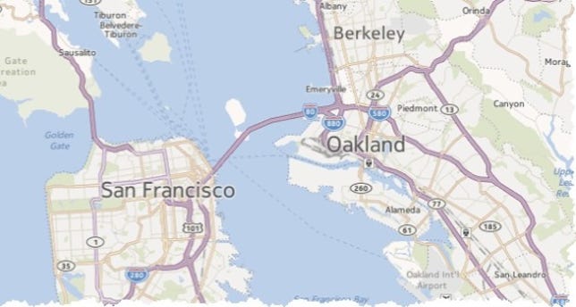 Nokia Web map of the San Francisco Bay area.