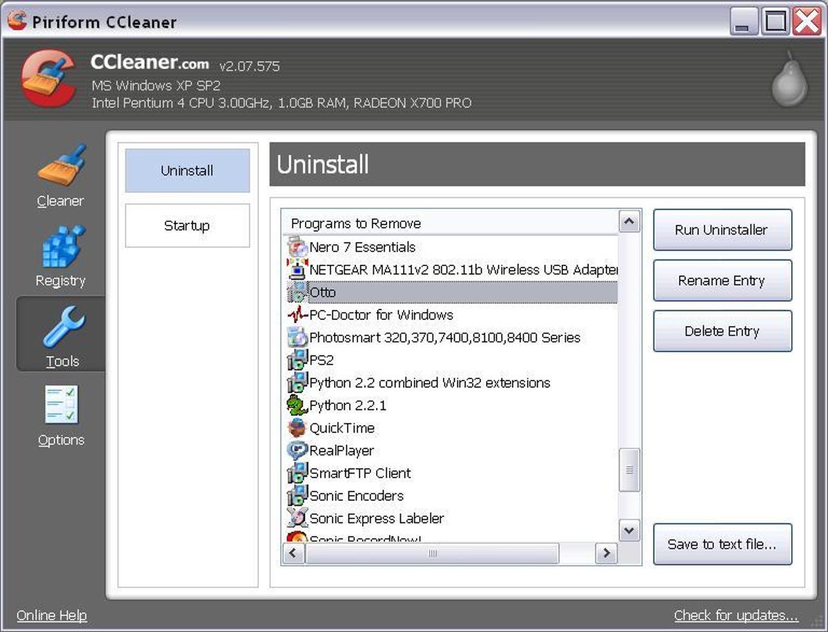 Piriform Software's CCleaner uninstall options