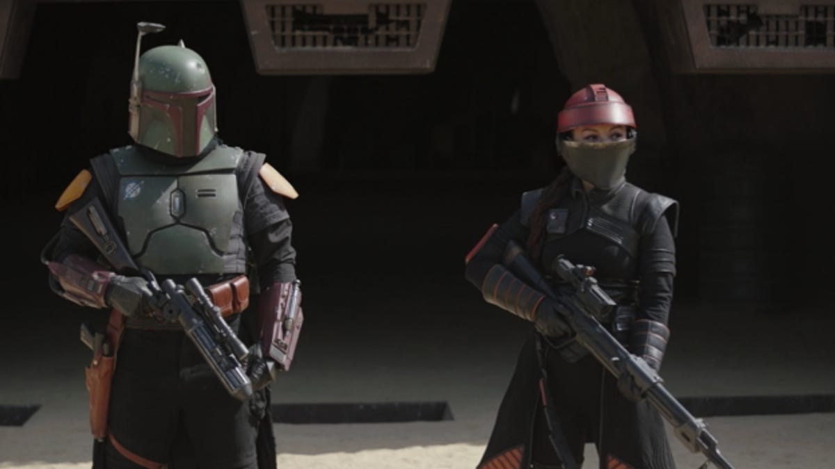 Boba Fett and Fennec Shand outside Jabba's palace in The Book of Boba Fett