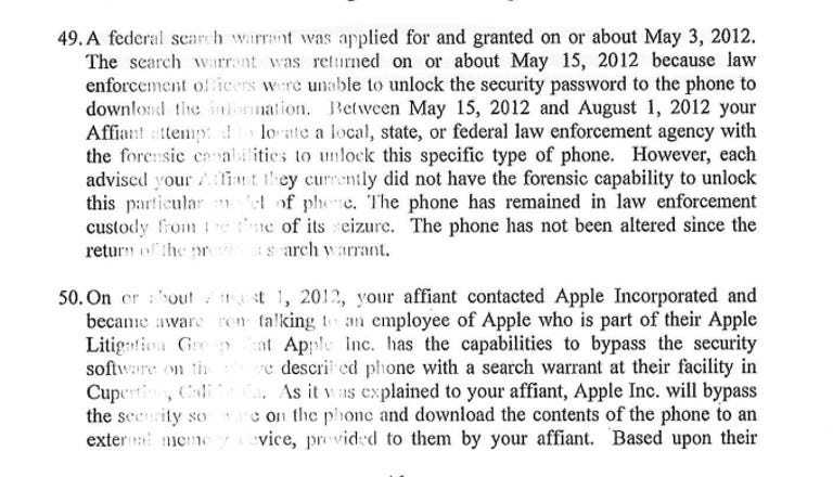Excerpt from ATF affidavit, which says Apple 