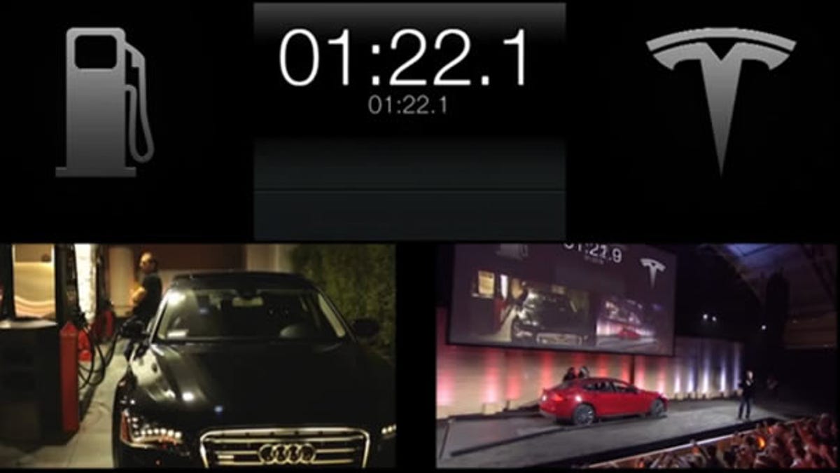 Tesla's demo shows how fast the Model S's battery can be swapped.
