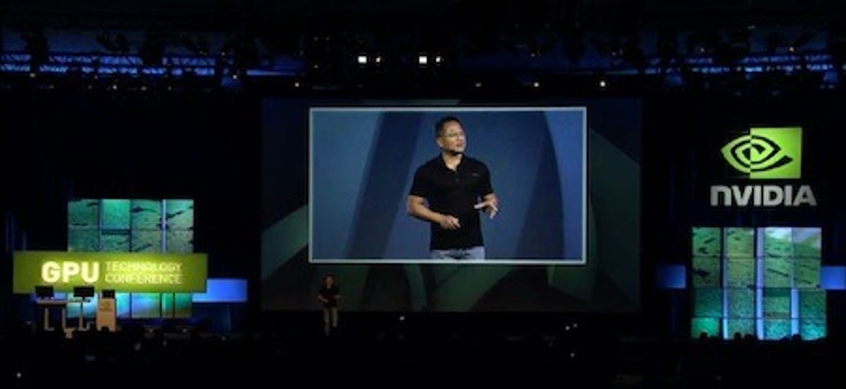 Nvidia CEO Huang speaking at an Nvidia conference this week.