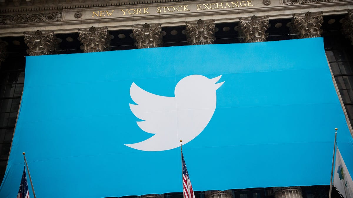 The Twitter logo is displayed on a banner outside the New York Stock Exchange on Nov. 7, 2013 in New York City.