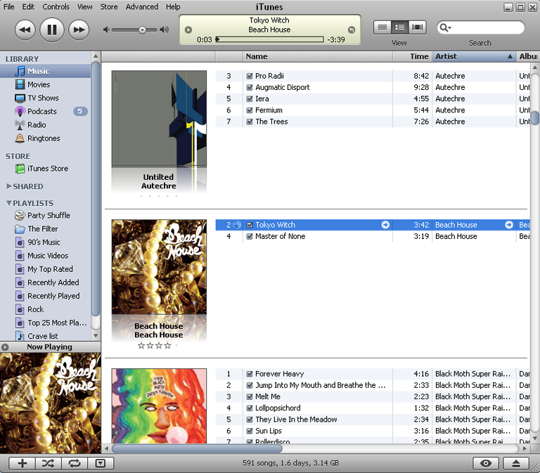 Screen shot of Apple iTunes music software.