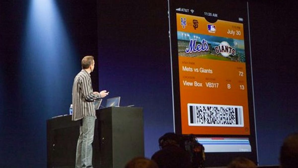 Scott Forstall, senior vice president of iPhone Software at Apple, demos the new Passbook feature in iOS 6 at WWDC 2012.