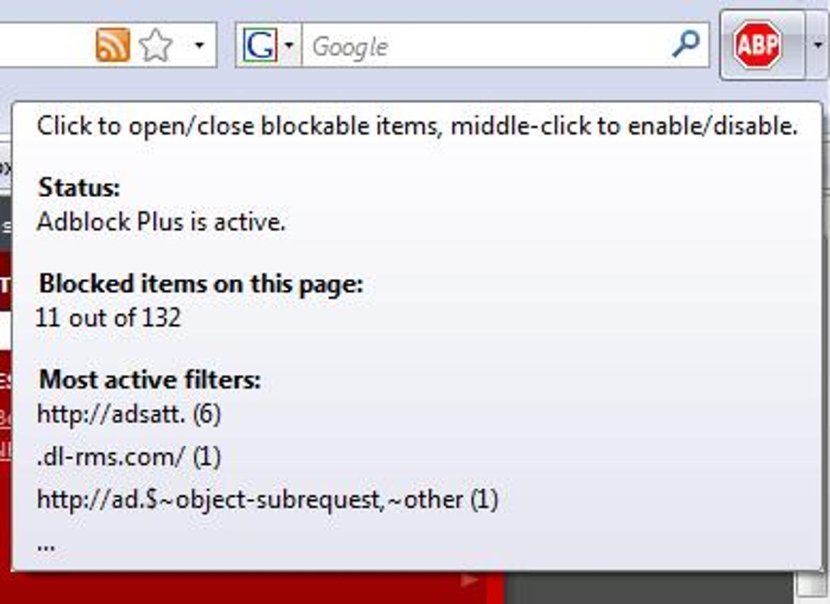 Adblock Plus information window