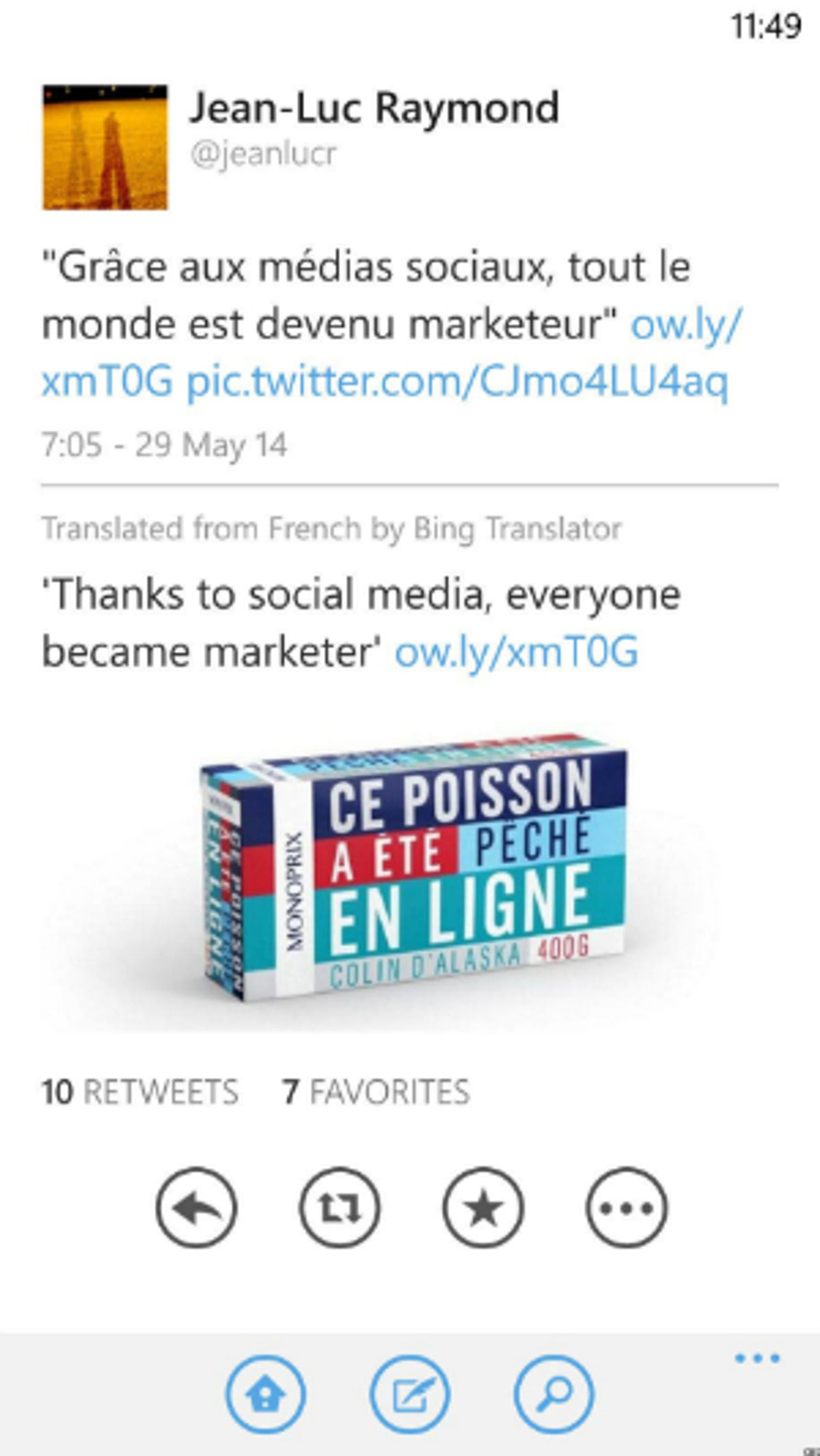 The Twitter app for Windows Phone 8 already offers Bing translation.