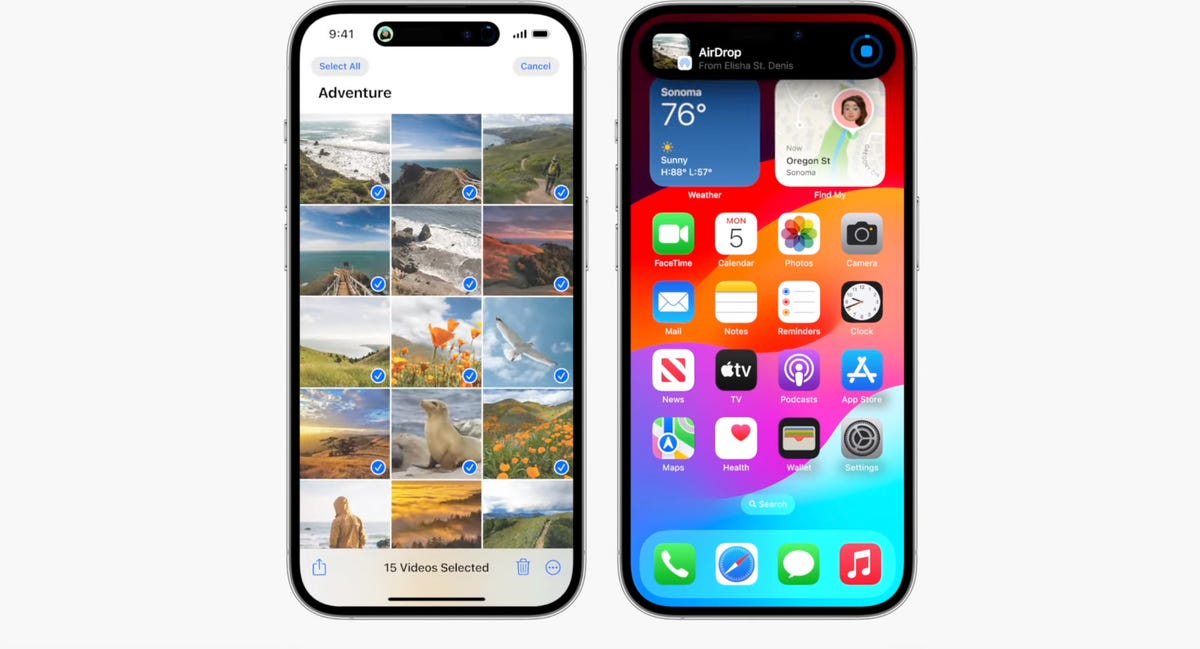 iphone screens with photos and widgets display