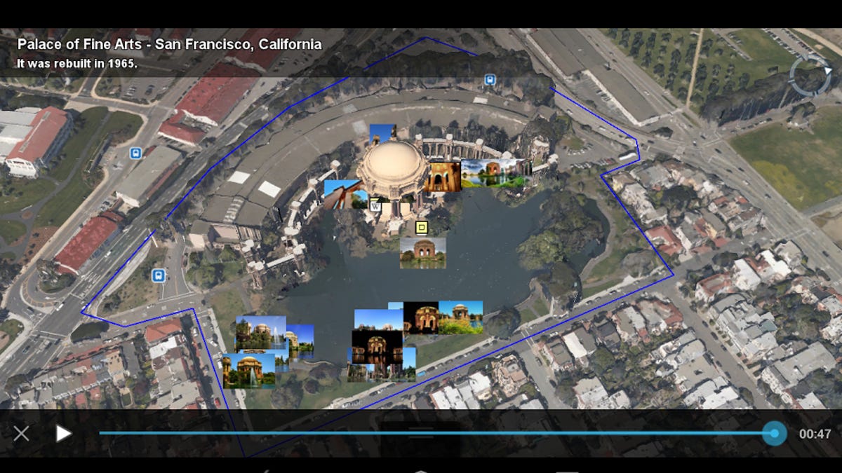 A tour of the Palace of Arts in San Francisco, seen in Google Earth.