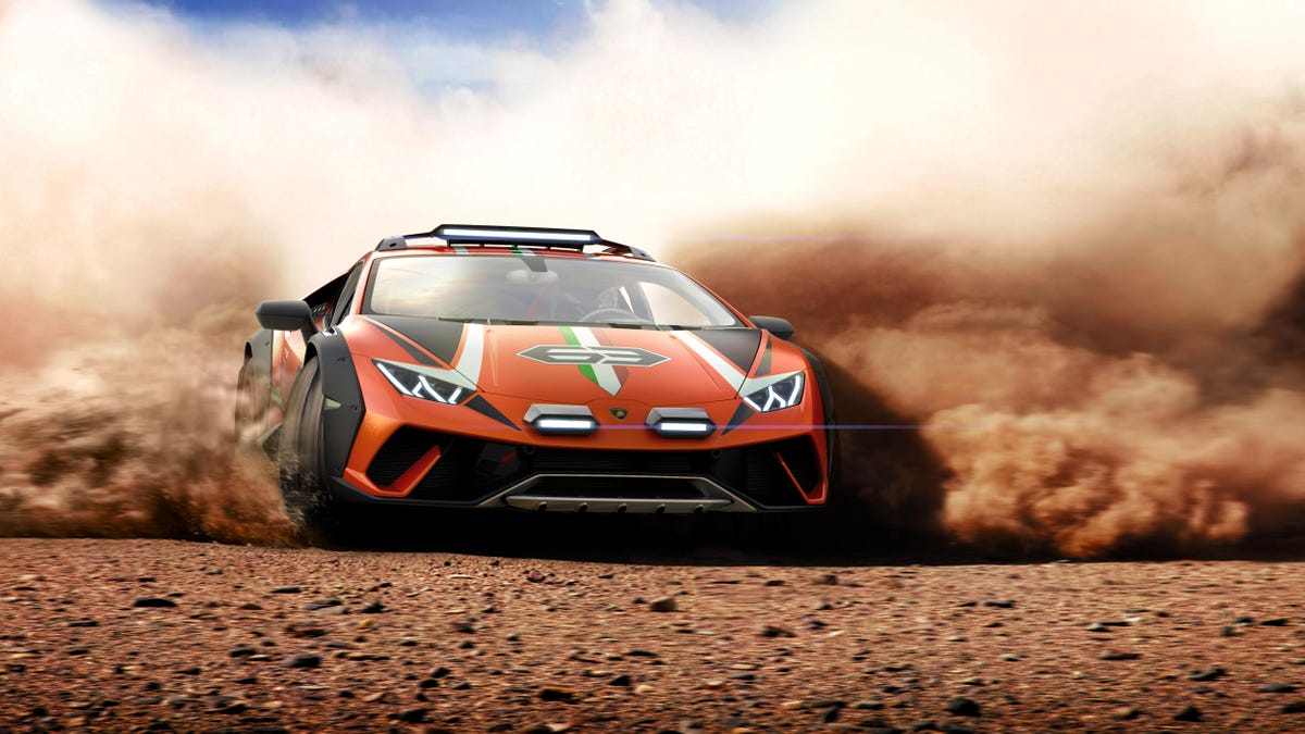 Lamborghini Huracan Sterrato power-sliding through the dirt