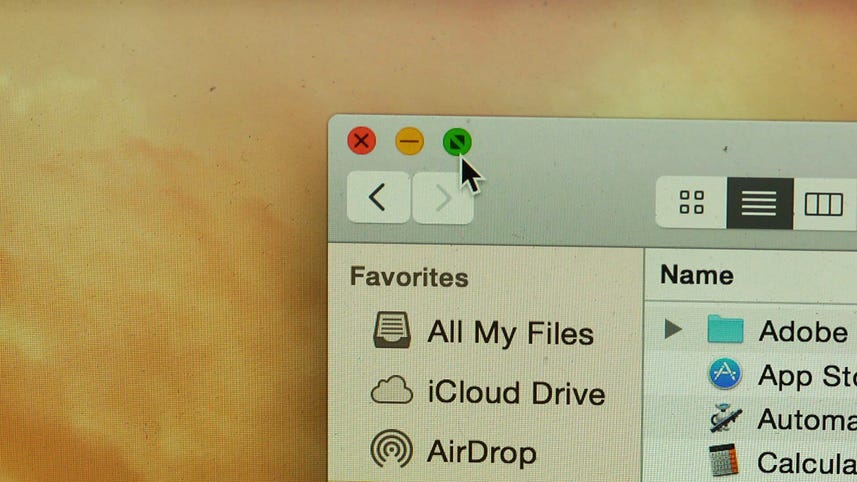Locating the full-screen button in OS X Yosemite
