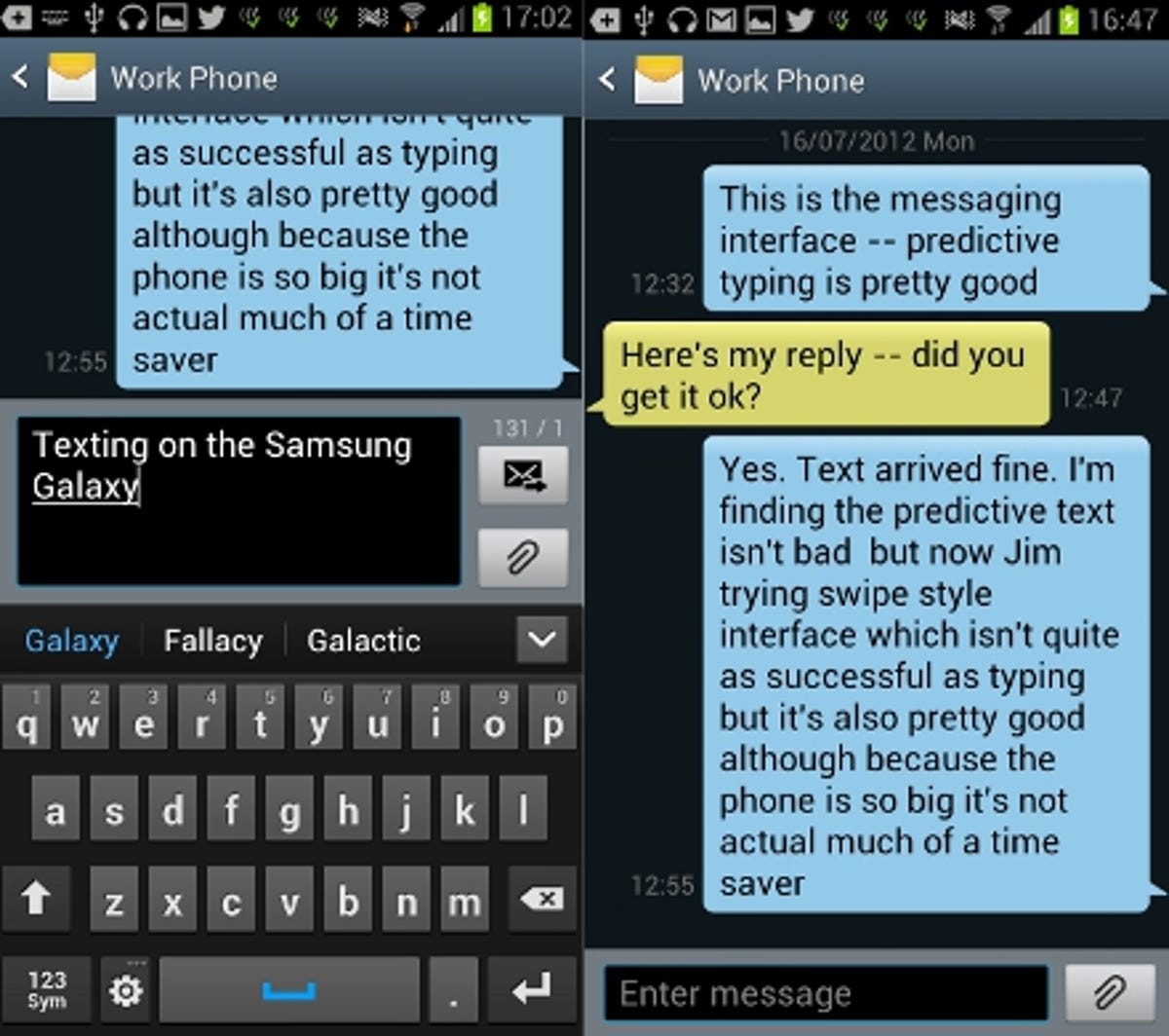 Samsung Galaxy S3 messaging