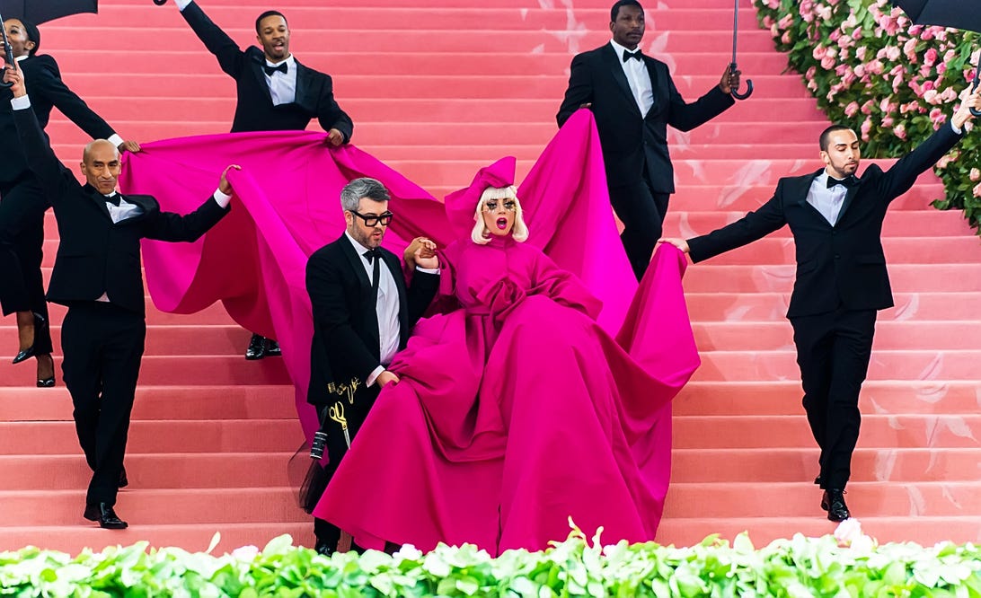 Lady Gaga at the Met Gala in a pink dress
