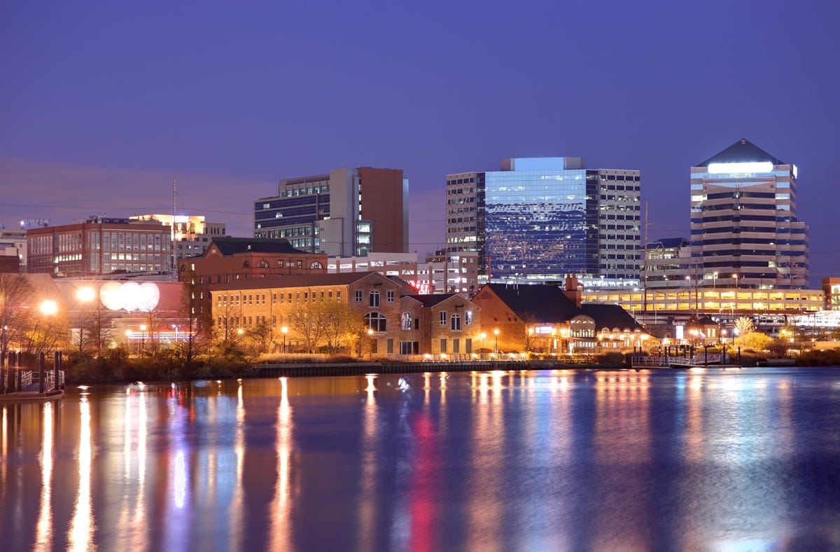 View of Wilmington, Delaware at night