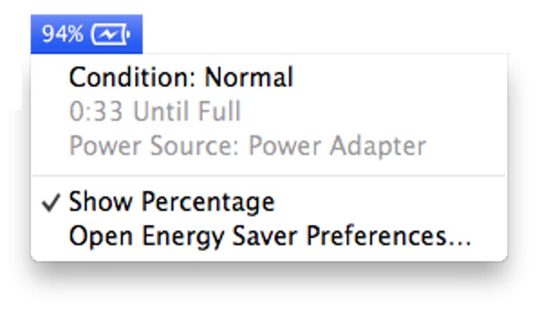 Battery menu in OS X