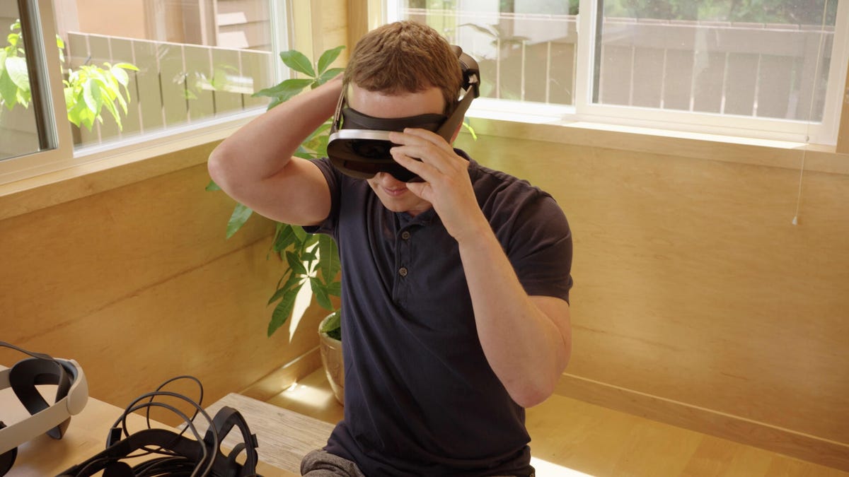 Meta CEO Mark Zuckerberg wearing a prototype VR headset
